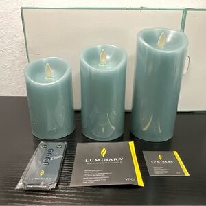 Luminara GENUINE Flameless Flickering Set of 3 GREENISH BLUE Candles NEW